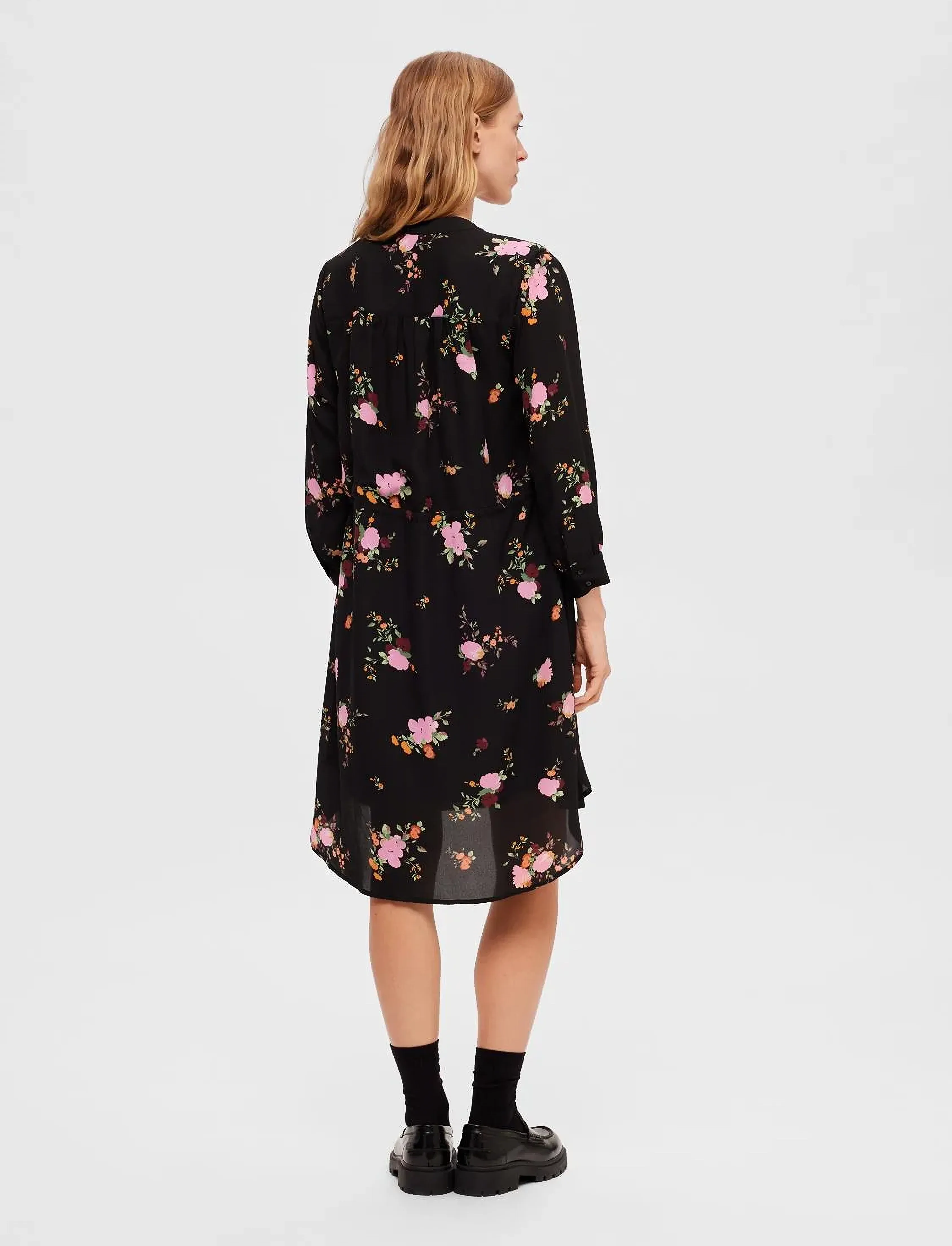 Selected - SLFDAMINA 7/8 AOP DRESS - hemdkleider - black - 3