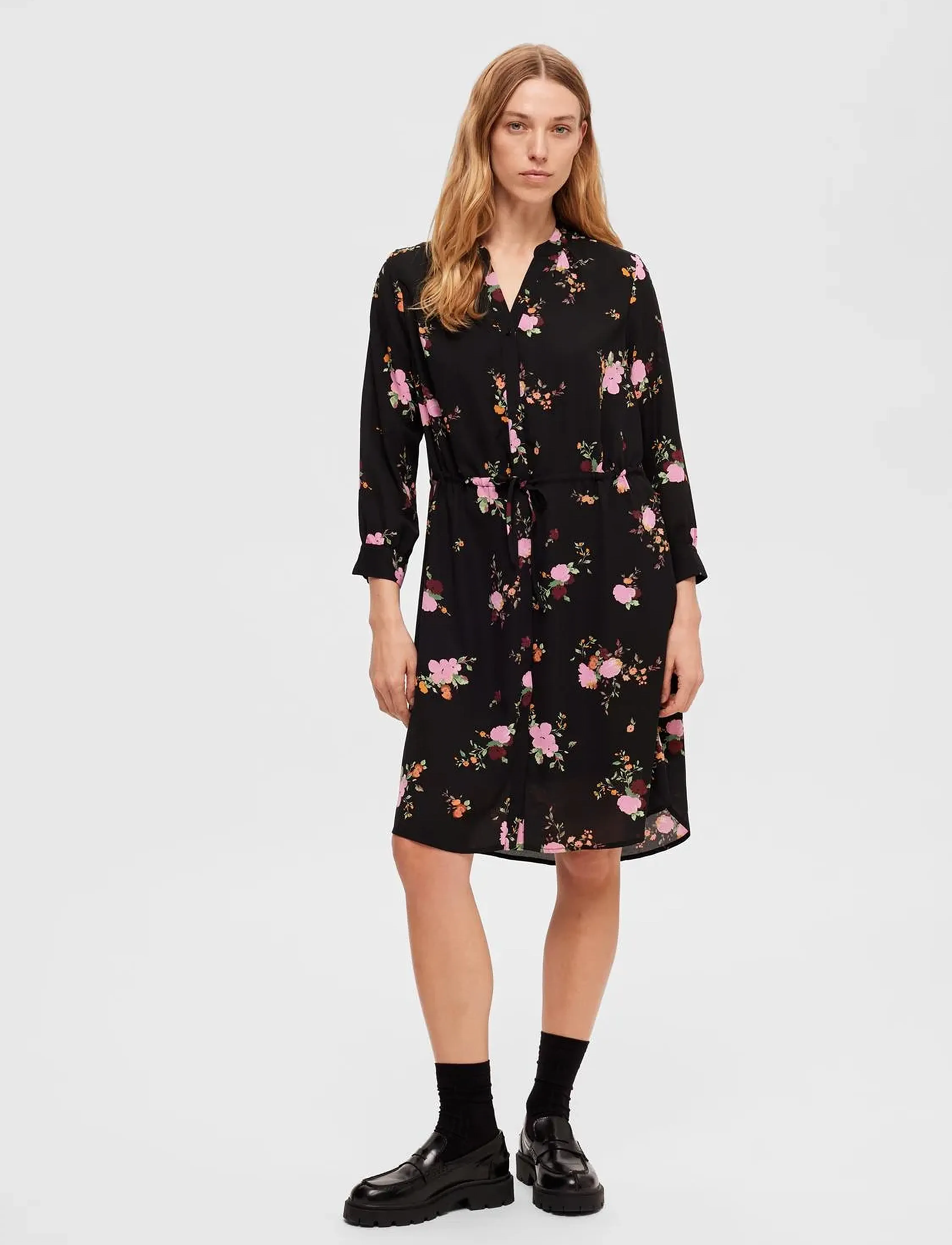 Selected - SLFDAMINA 7/8 AOP DRESS - hemdkleider - black - 4
