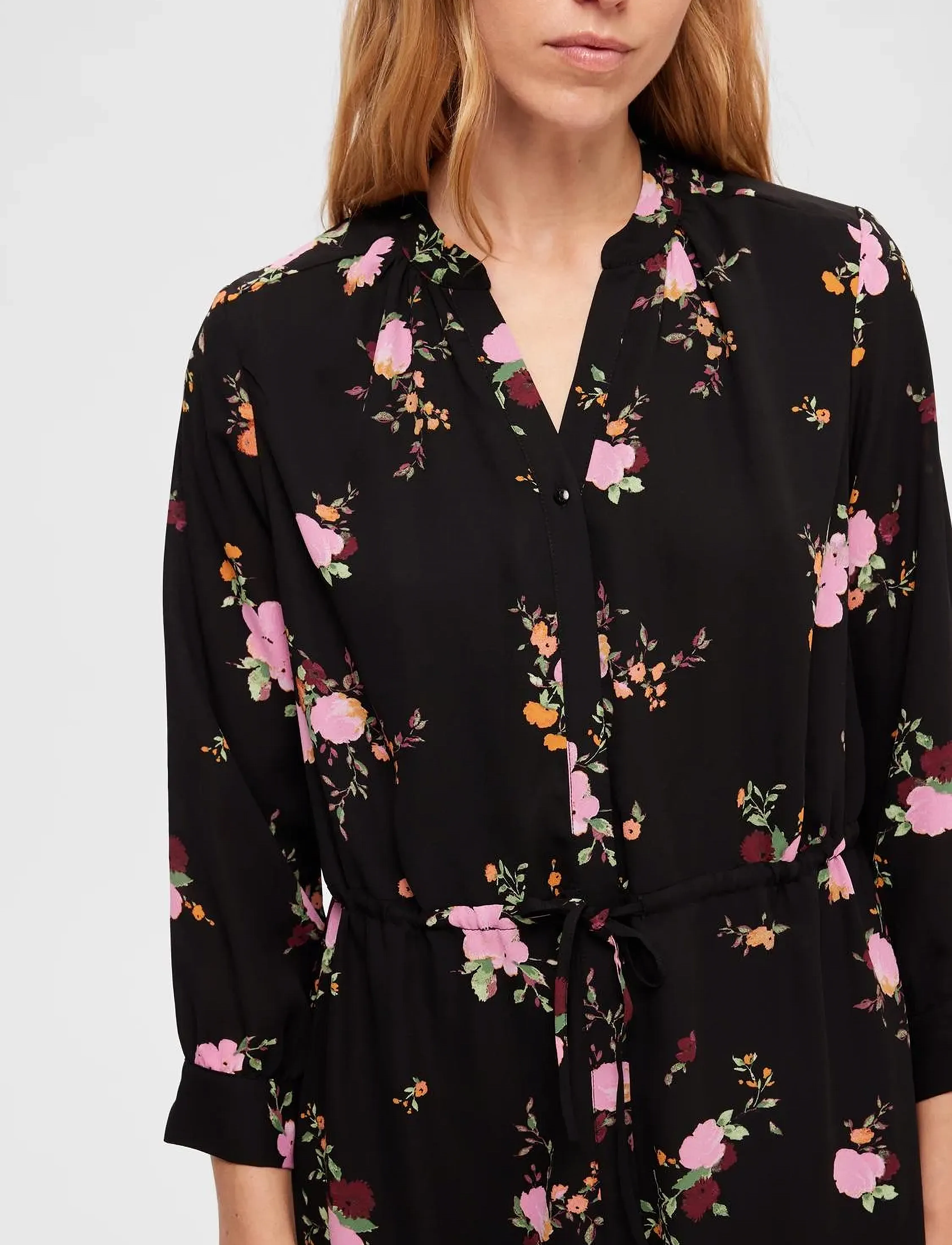 Selected - SLFDAMINA 7/8 AOP DRESS - hemdkleider - black - 5