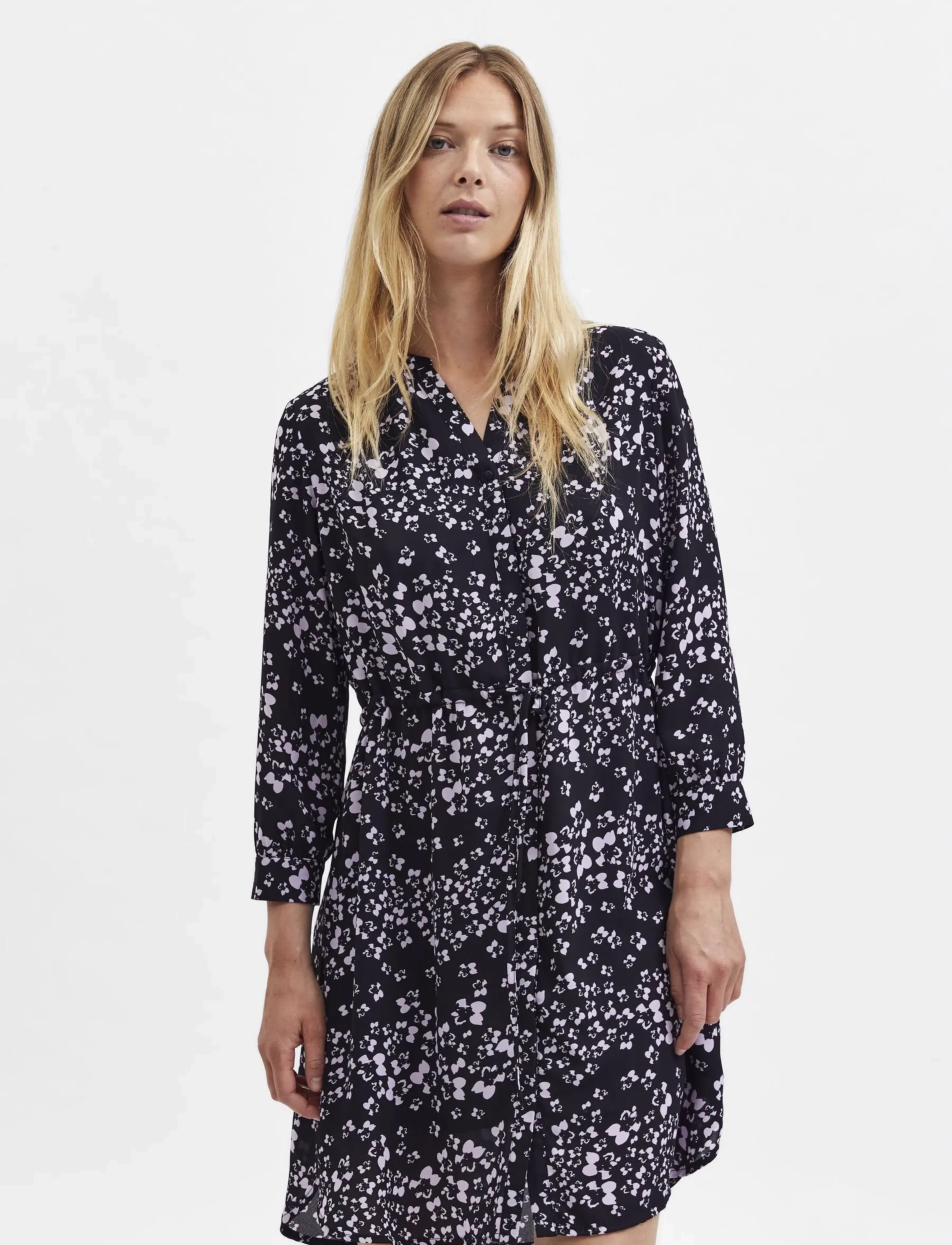 Selected - SLFDAMINA 7/8 AOP DRESS - laveste priser - black - 2