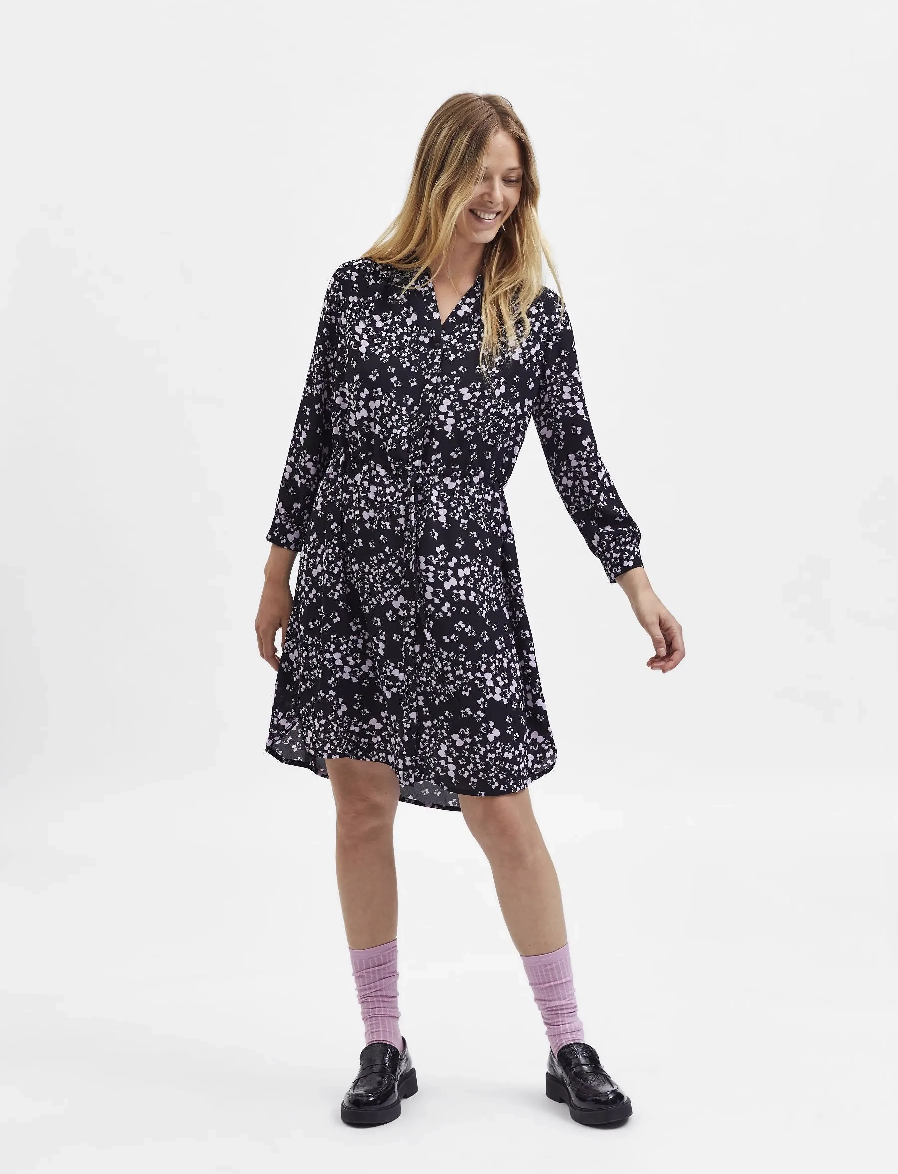 Selected - SLFDAMINA 7/8 AOP DRESS - laveste priser - black - 4
