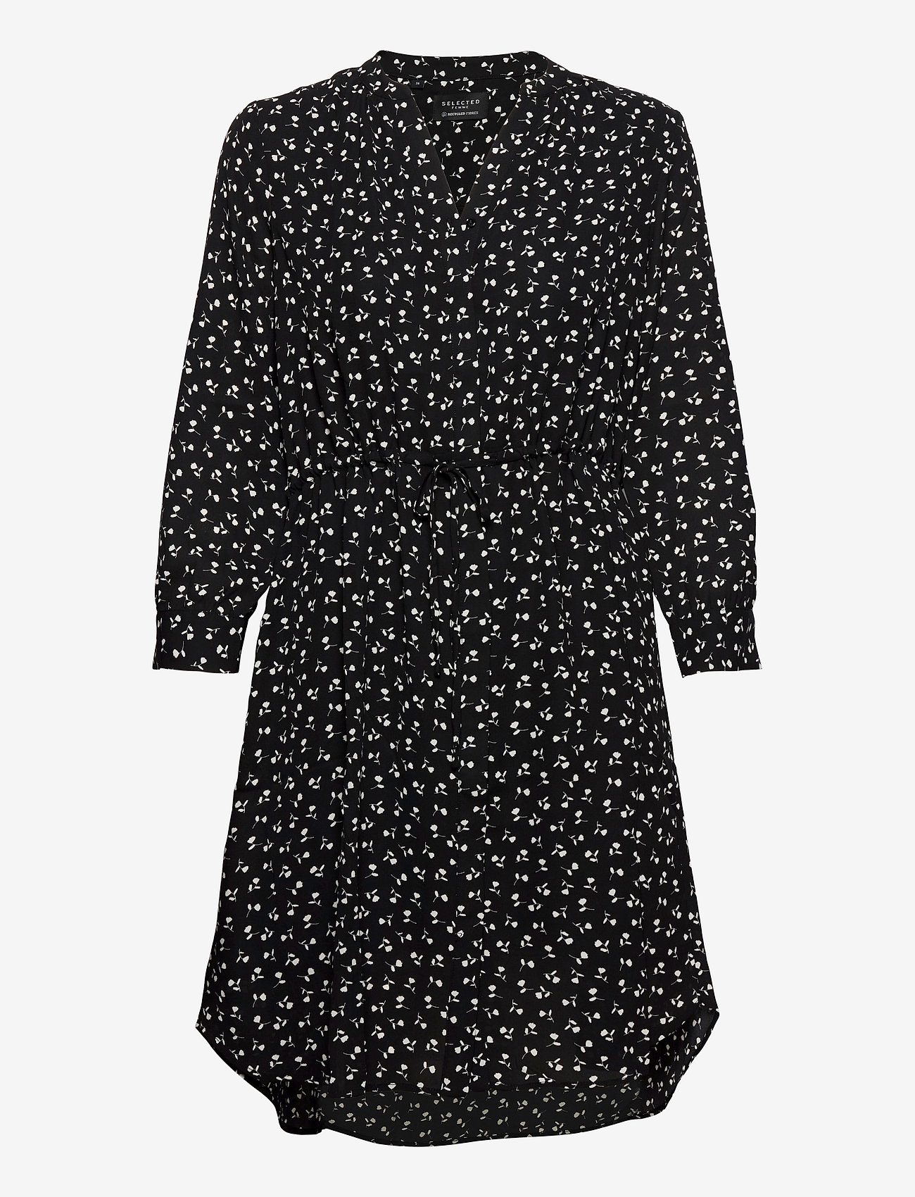 Selected Femme - SLFDAMINA 7/8 AOP DRESS B NOOS - marškinių tipo suknelės - black - 0