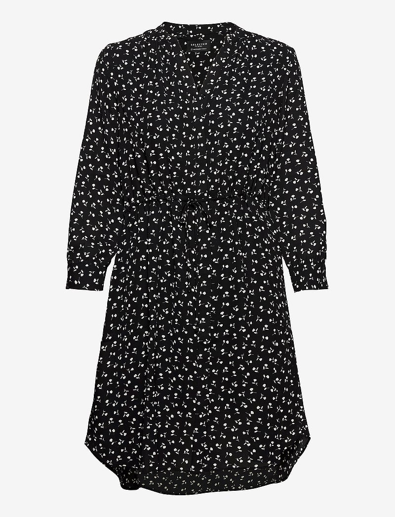 Selected - SLFDAMINA 7/8 AOP DRESS B NOOS - hemdkleider - black - 1
