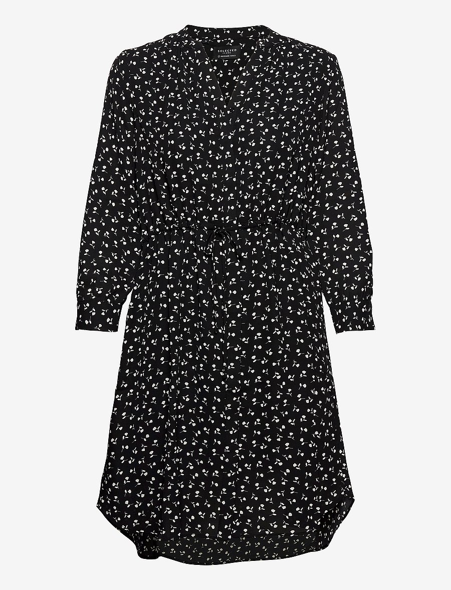Selected - SLFDAMINA 7/8 AOP DRESS - skjortekjoler - black - 1