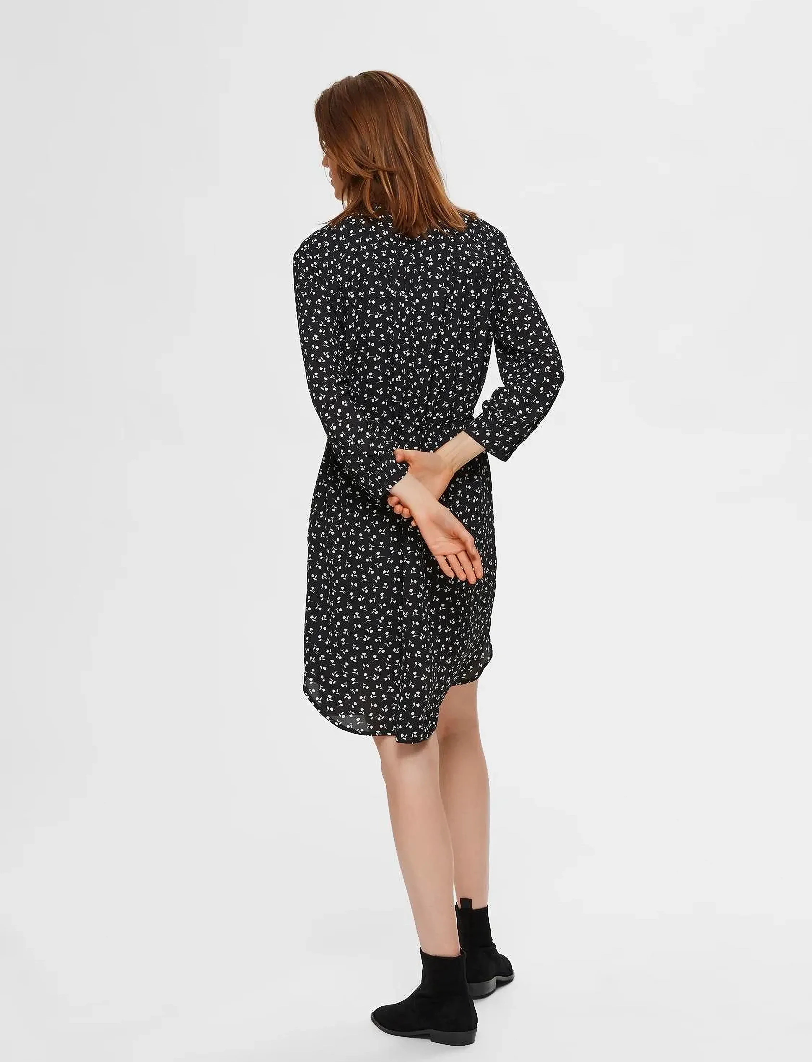 Selected - SLFDAMINA 7/8 AOP DRESS - skjortekjoler - black - 3