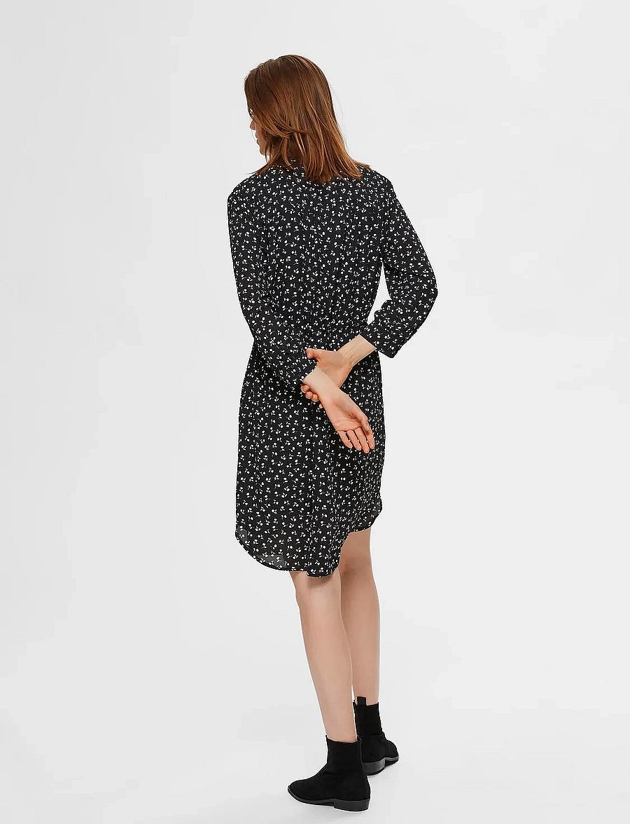 Selected - SLFDAMINA 7/8 AOP DRESS - skjortekjoler - black - 3