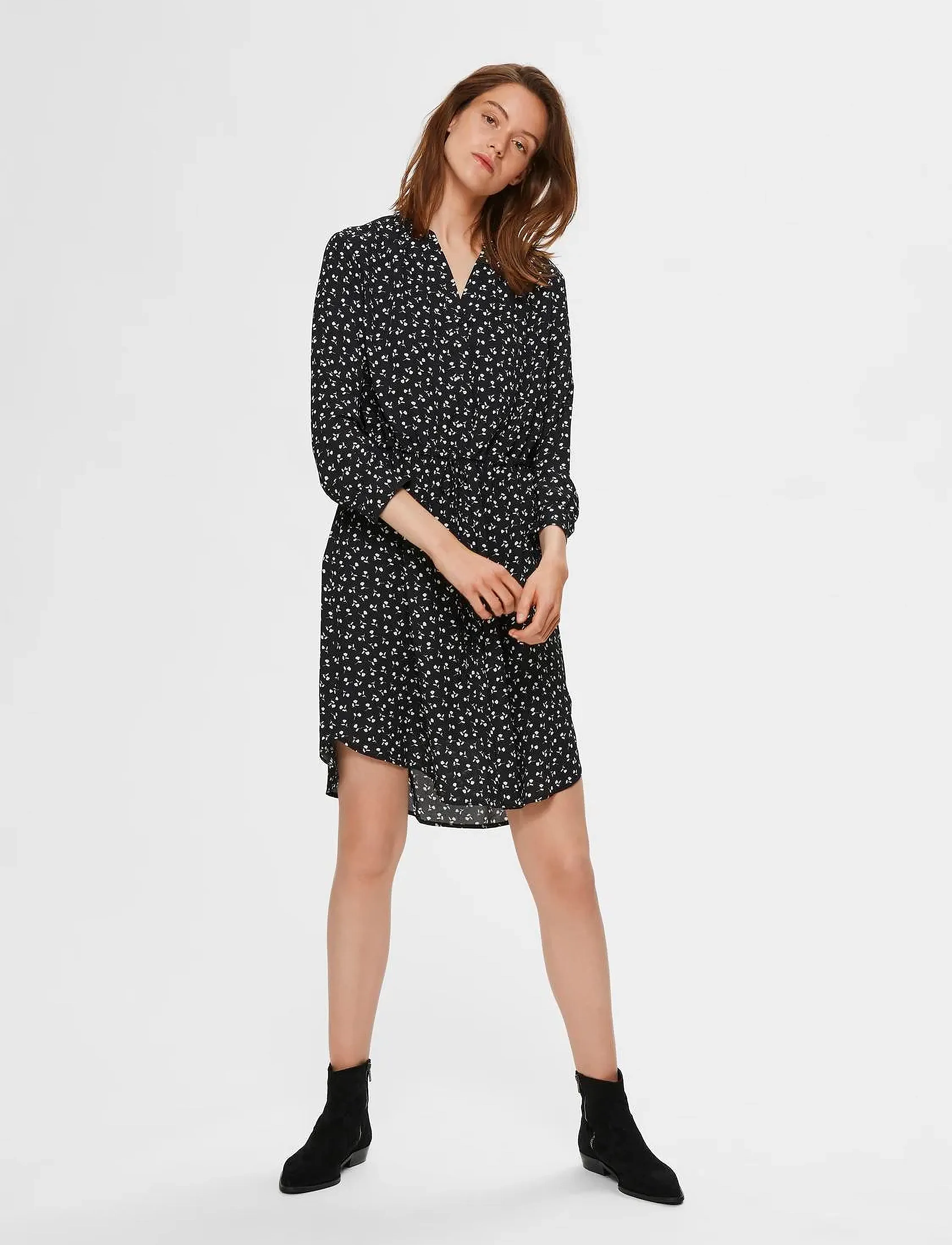 Selected - SLFDAMINA 7/8 AOP DRESS - skjortekjoler - black - 4