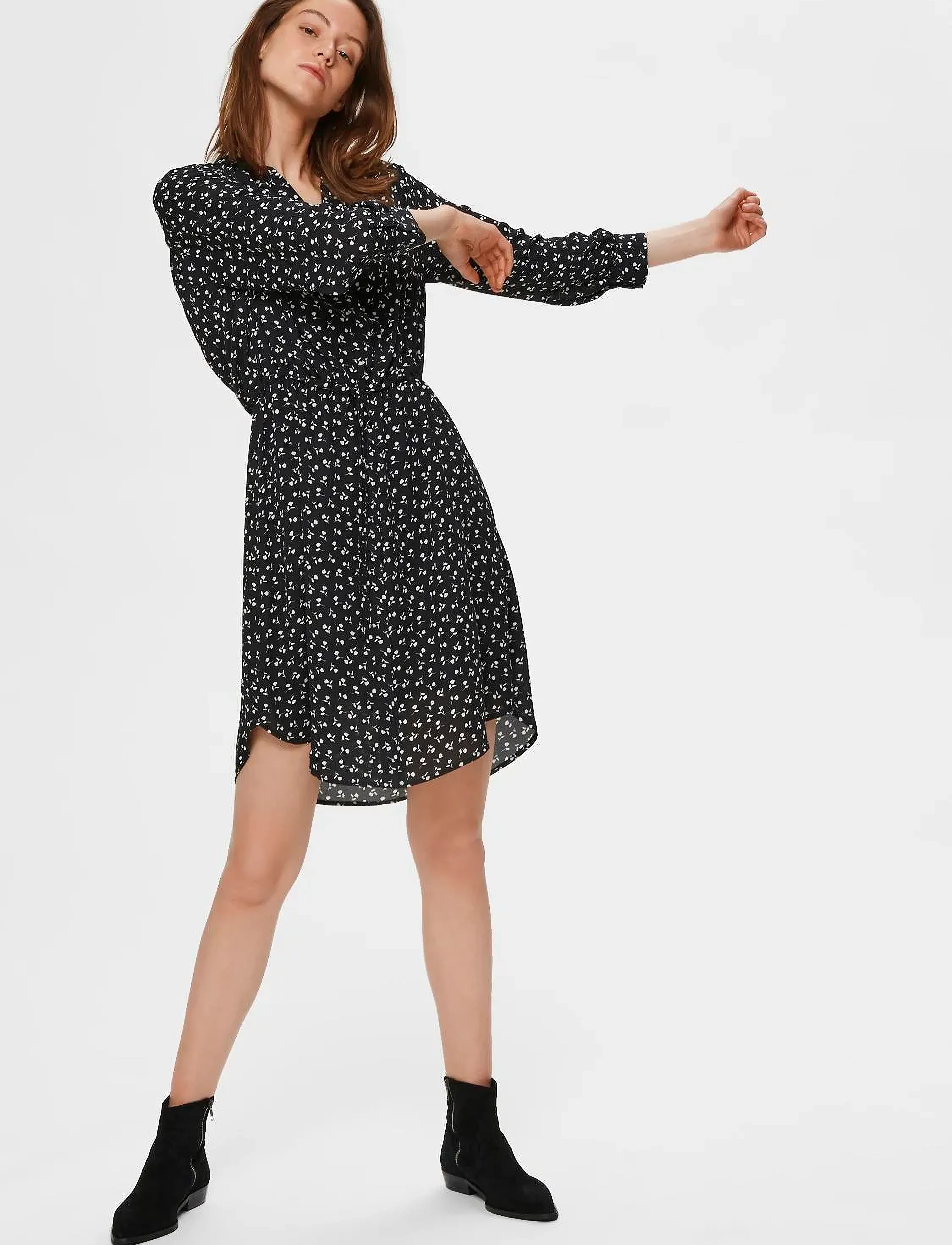 Selected - SLFDAMINA 7/8 AOP DRESS - skjortekjoler - black - 5
