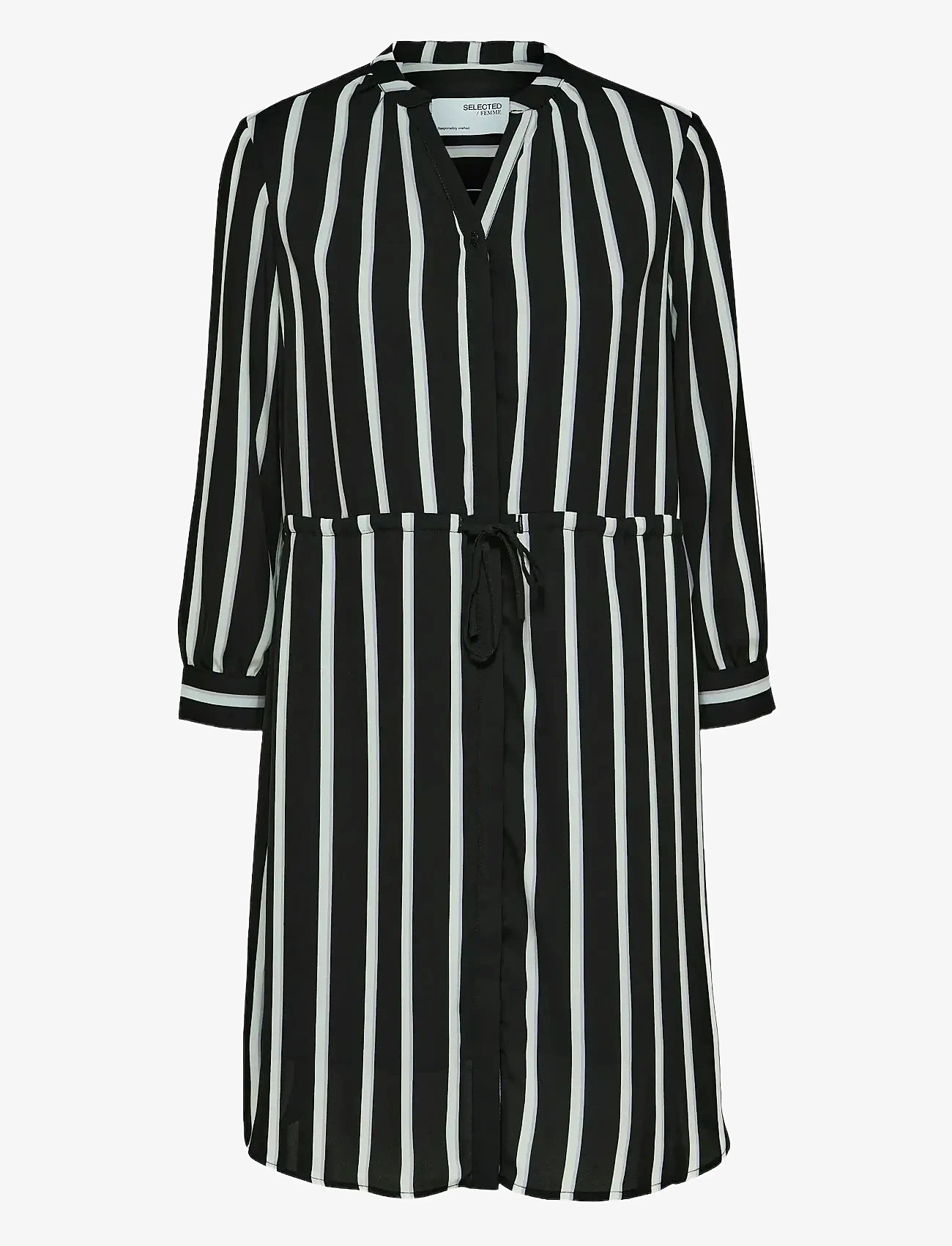 Selected - SLFDAMINA 7/8 AOP DRESS - skjortklänningar - black - 1