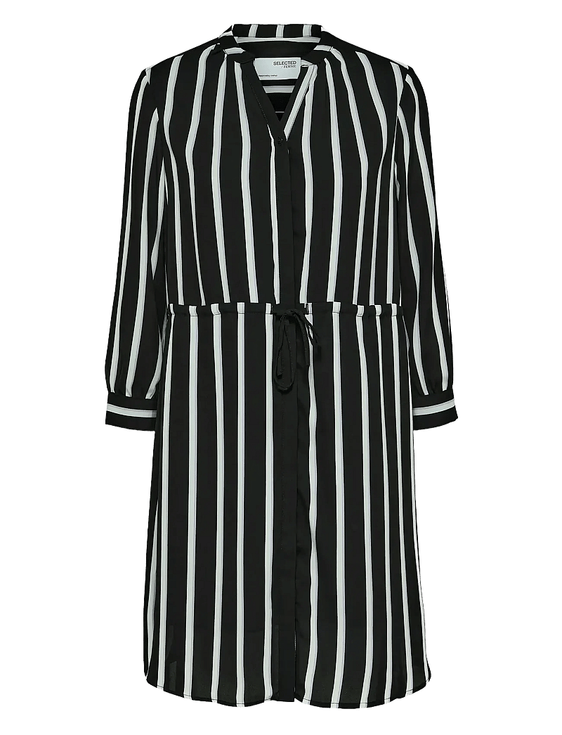 Selected - SLFDAMINA 7/8 AOP DRESS B NOOS - skjortklänningar - black - 1