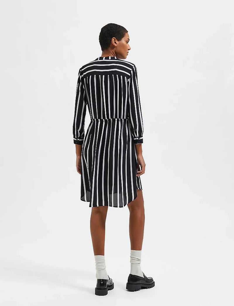 Selected - SLFDAMINA 7/8 AOP DRESS B NOOS - skjortklänningar - black - 3