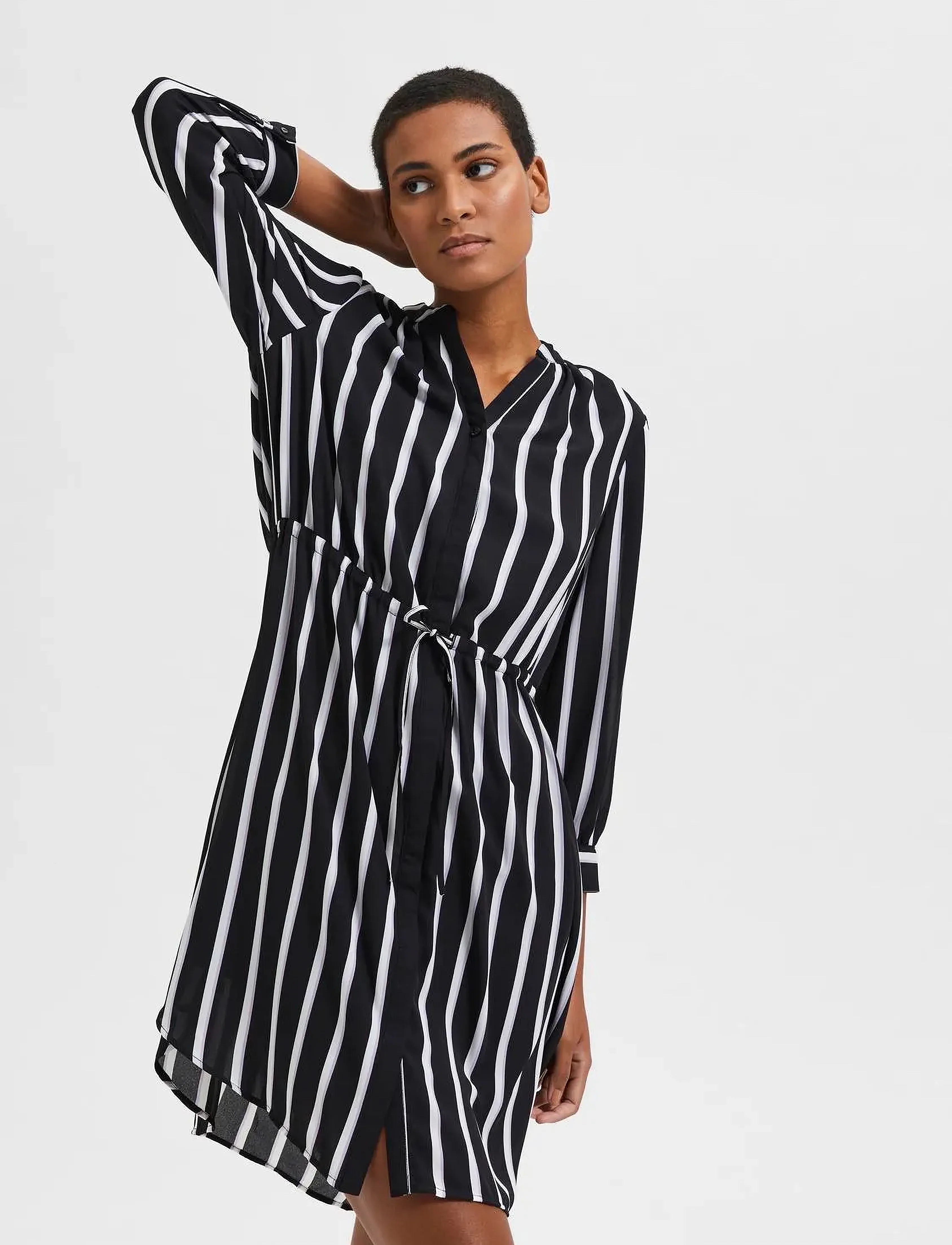 Selected - SLFDAMINA 7/8 AOP DRESS - robes chemises - black - 4