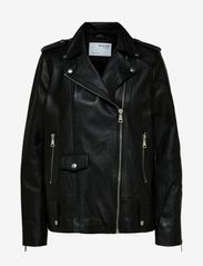 Selected Femme - SLFMADISON LEATHER JACKET B NOOS - spring jackets - black - 0
