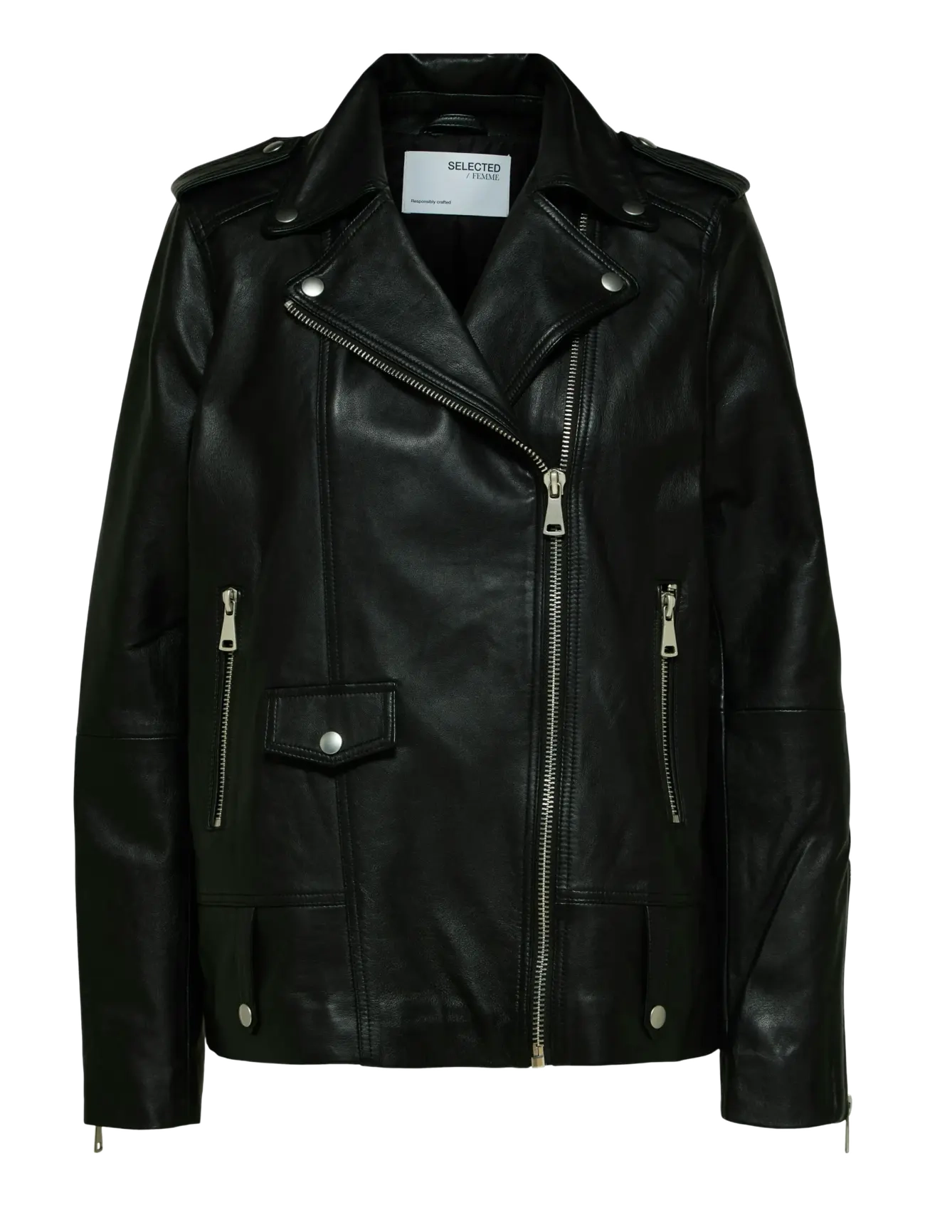 Selected SLWMADISON LEATHER JACKET B NOOS - Jakid ja mantlid - BLACK / black