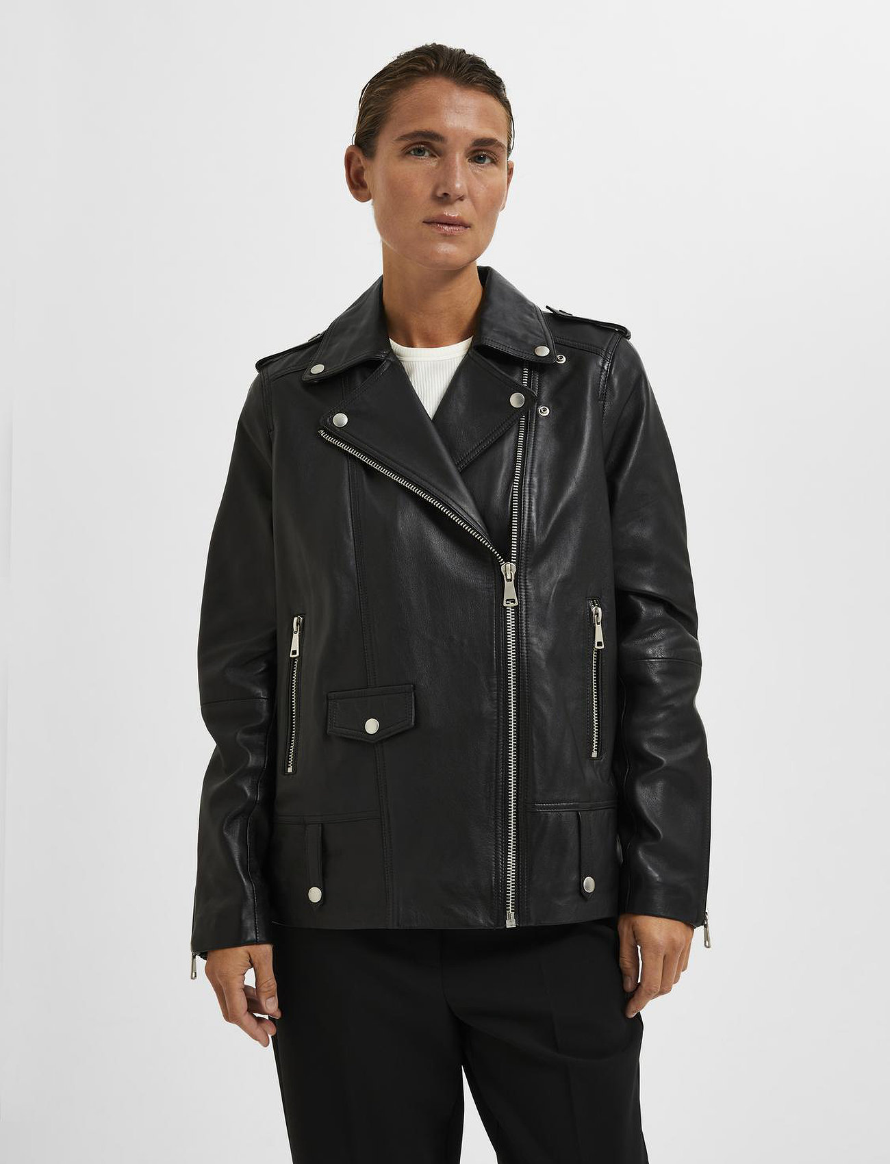 Selected Femme - SLFMADISON LEATHER JACKET B NOOS - vårjackor - black - 1