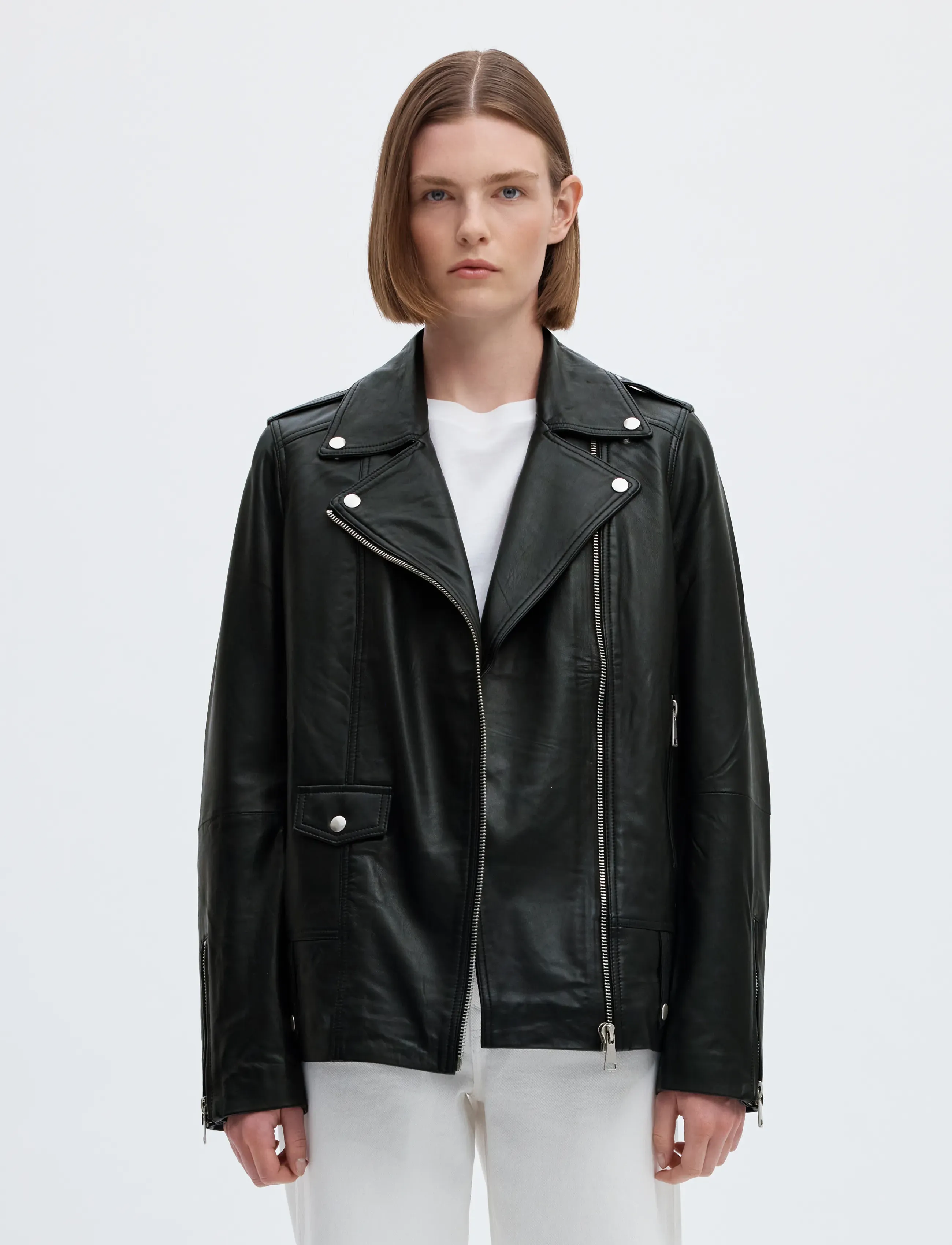 Selected SLWMADISON LEATHER JACKET B NOOS - Lederjacken - BLACK / black