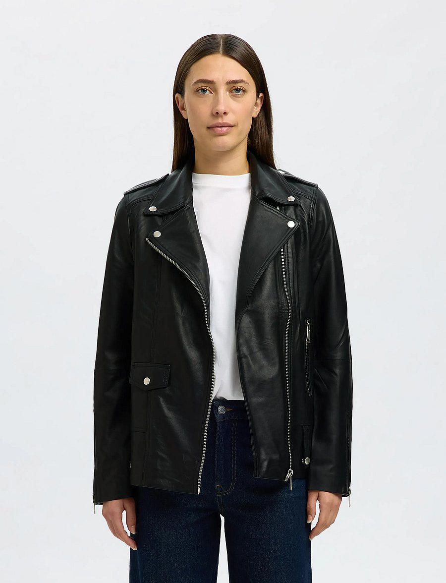 Selected - SLWMADISON LEATHER JACKET B NOOS - kurtki wiosenne - black - 0