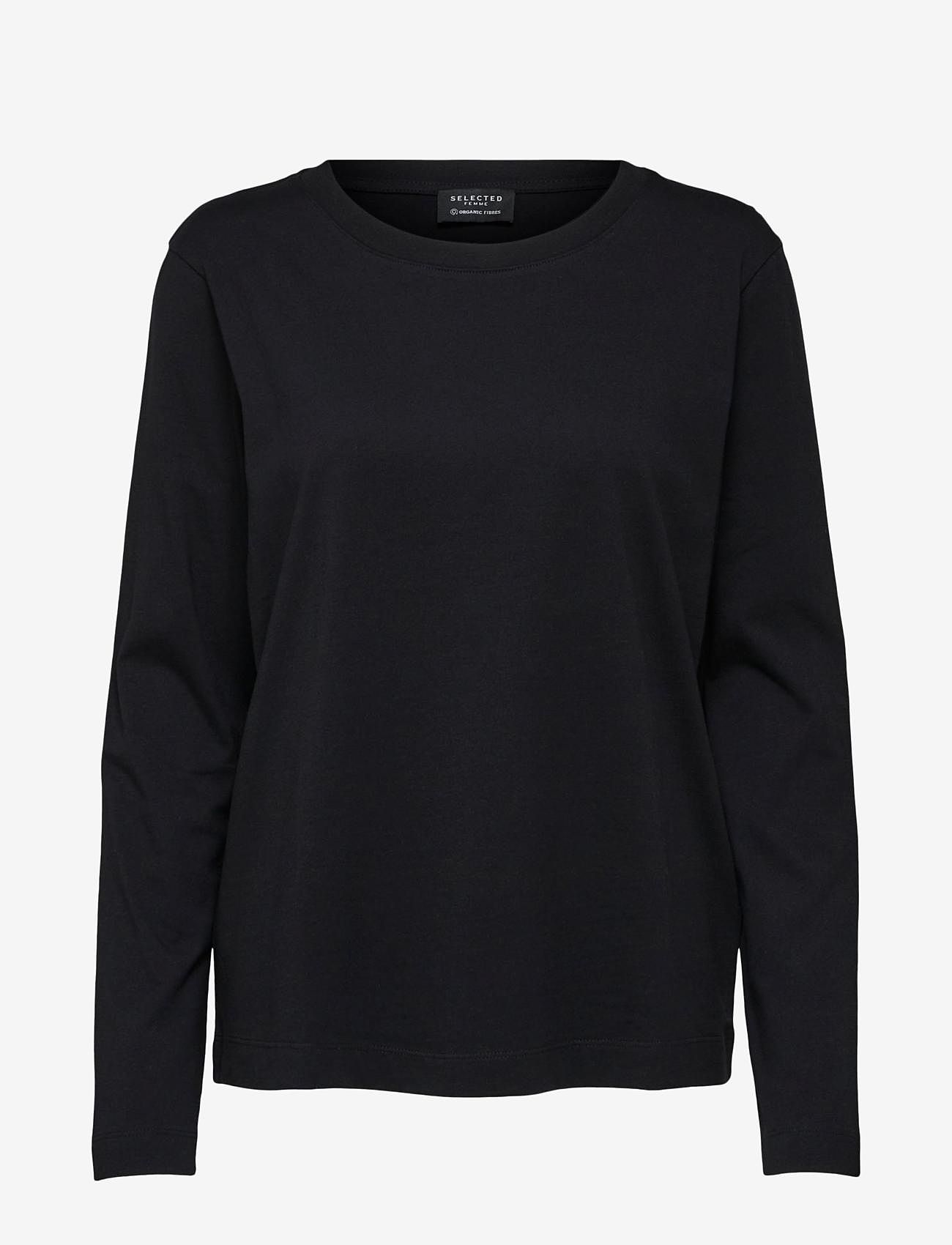 Selected - SLFSTANDARD LS TEE - topy z długimi rękawami - black - 1