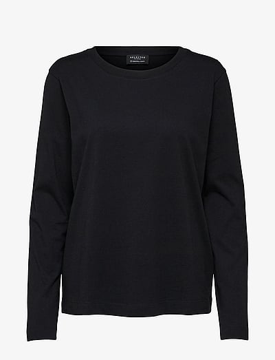 Selected SLFSTANDARD LS TEE NOOS - Long-sleeved tops - BLACK / black