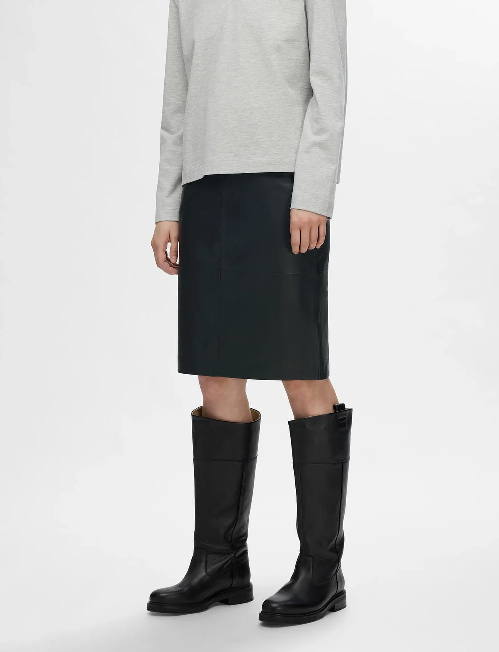 Selected - SLFMAILY HW LEATHER SKIRT NOOS - lædernederdele - black - 0