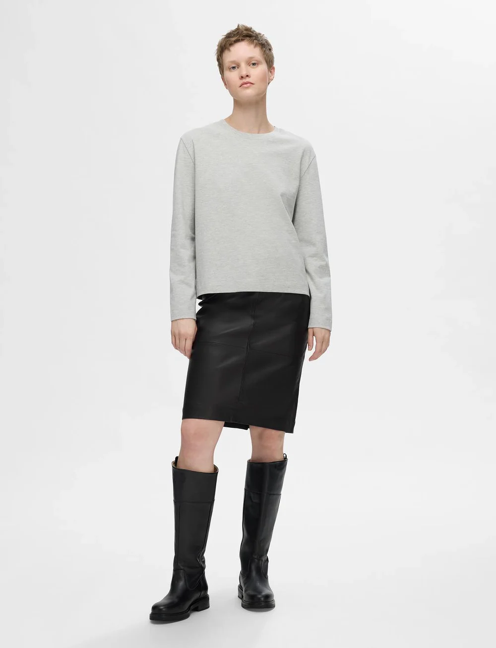 Selected - SLFMAILY HW LEATHER SKIRT NOOS - lædernederdele - black - 4