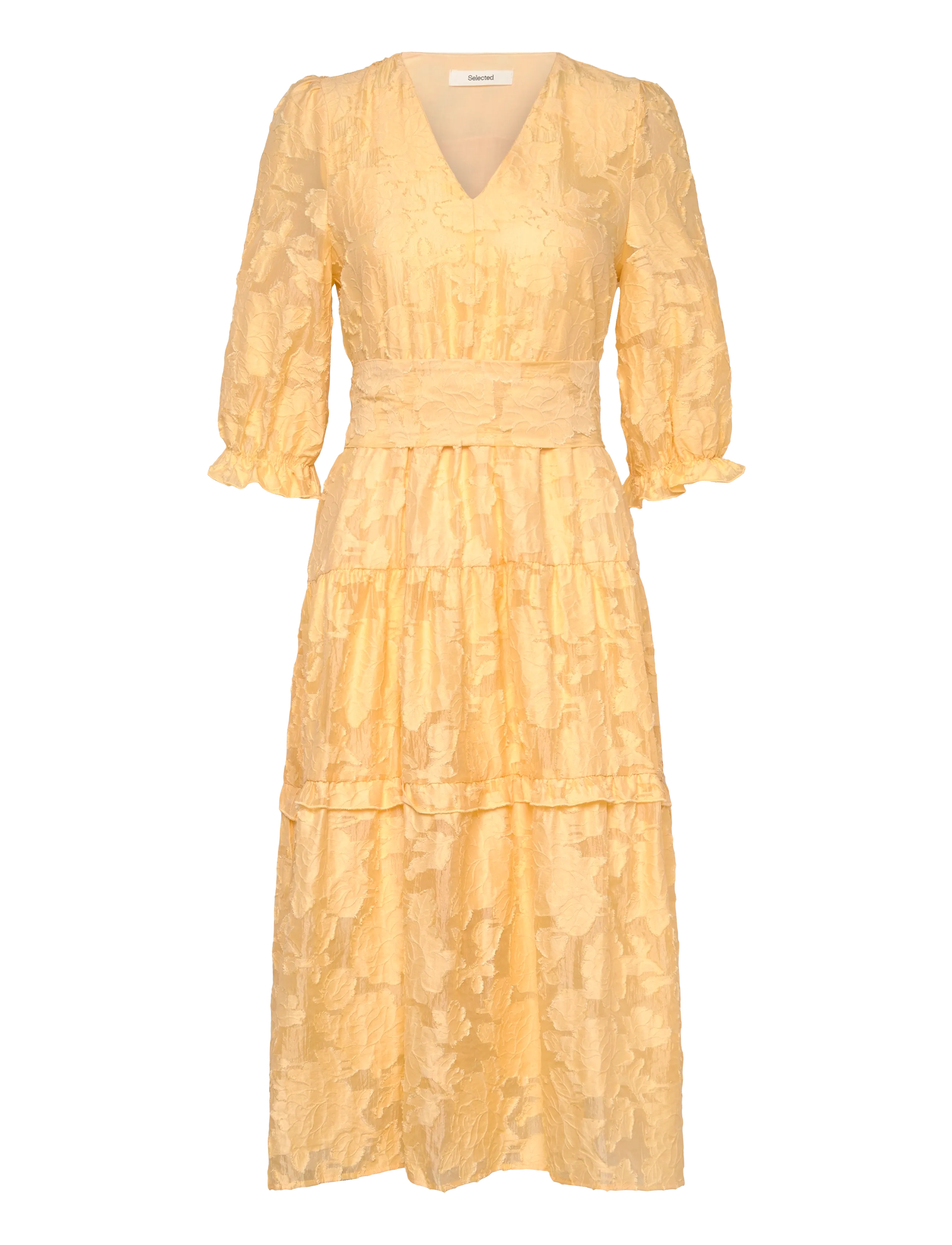 Selected Slfsadie 3/4 Midi Dress B, 34, Dresses, Gelb - Knee-length & Midi, Frauen