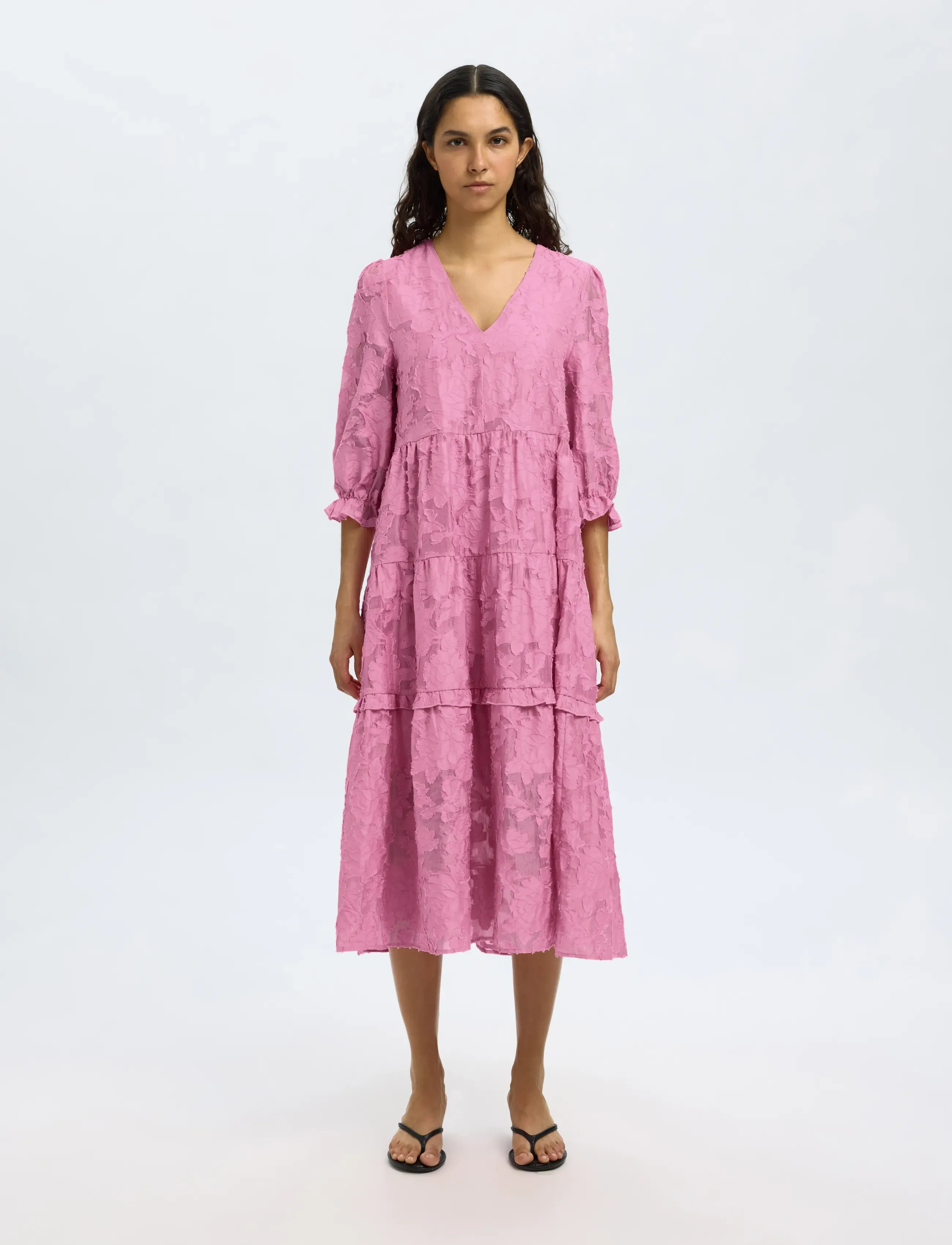 Selected Slfsadie 3/4 Midi Dress B, 40, Dresses, Rosa - Knee-length & Midi, Frauen