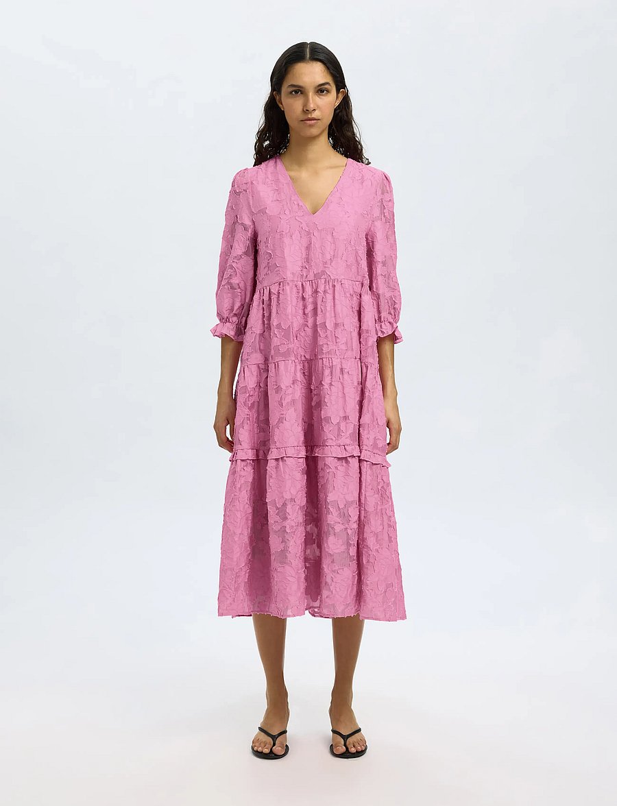 Selected - SLFSADIE 3/4 MIDI DRESS B - midi kleitas - rosebloom - 0