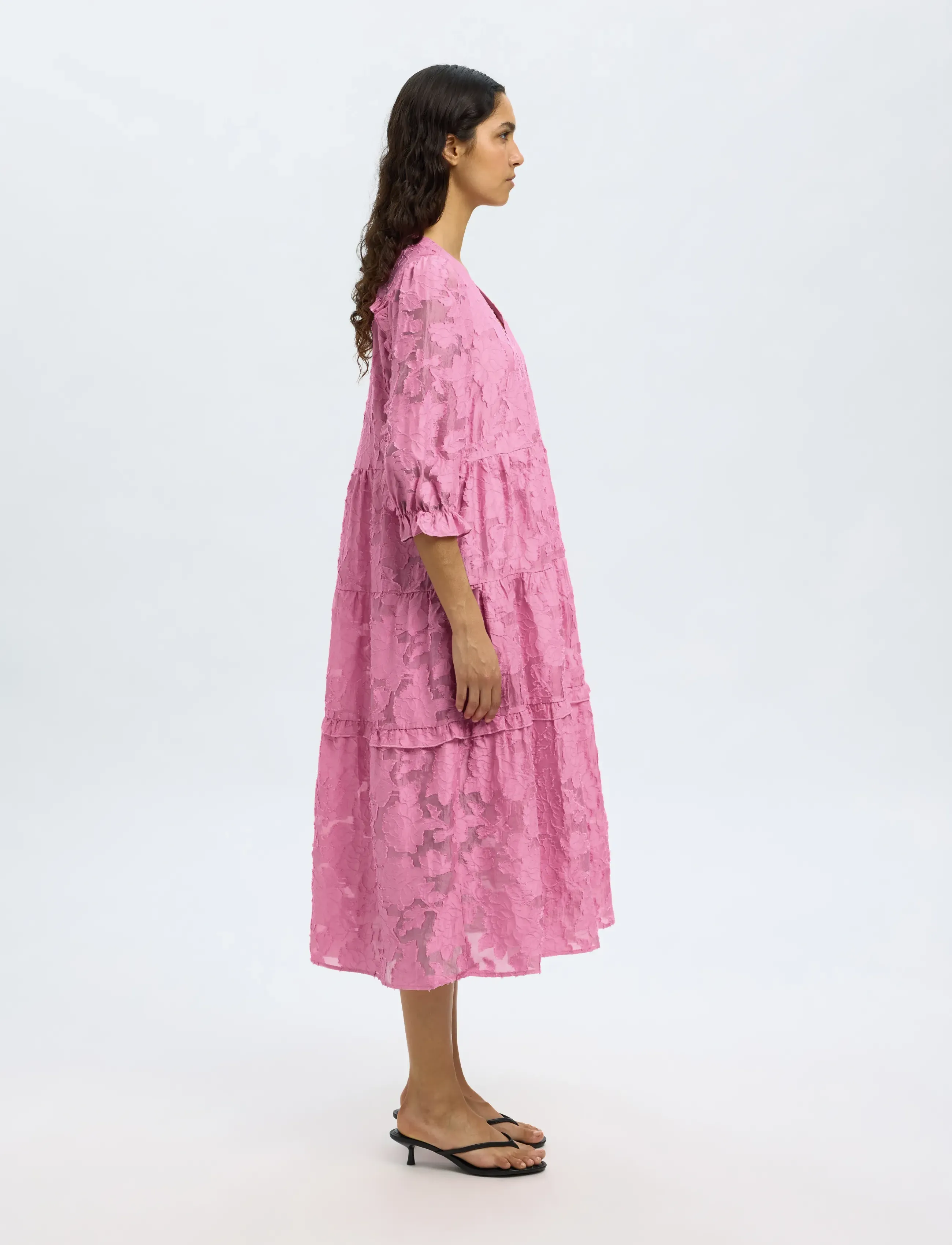 Selected - SLFSADIE 3/4 MIDI DRESS B - midi dresses - rosebloom - 5