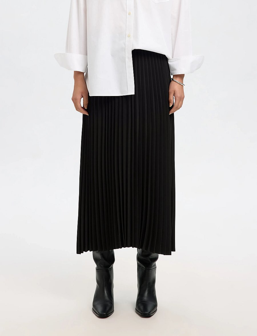 Selected - SLFALEXIS MW MIDI SKIRT B NOOS - pleated skirts - black - 0