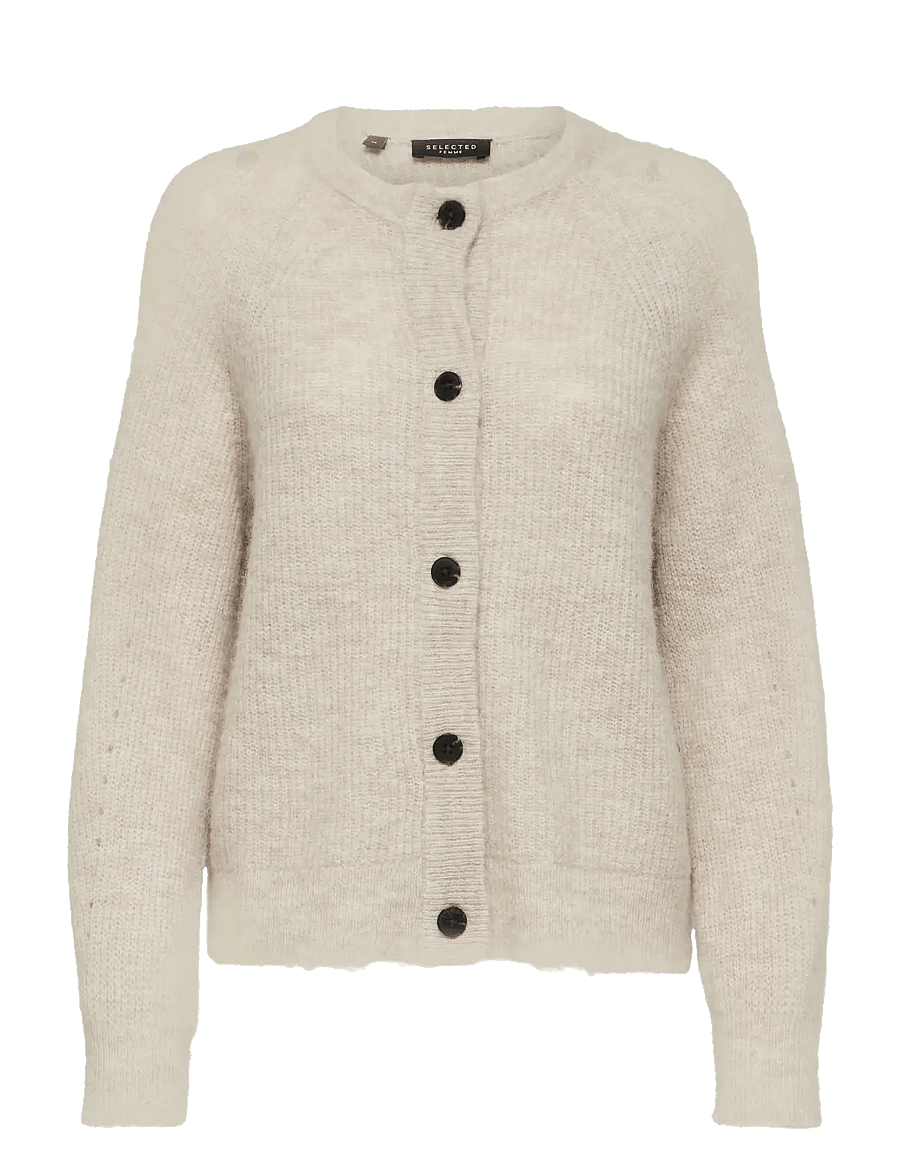 Selected - SLWLULU LS KNIT SHORT CARDIGAN NOOS - strickjacken - birch - 1