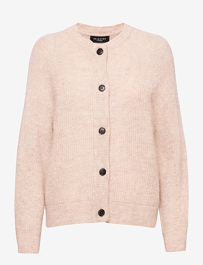 Selected SLFLULU LS KNIT SHORT CARDIGAN B NOOS - Prjónafatnaður - BIRCH / pink/rose