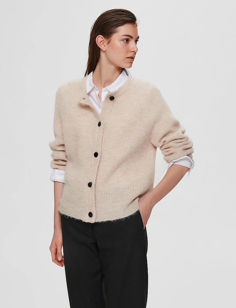 Selected - SLFLULU LS KNIT SHORT CARDIGAN NOOS - cardigans - birch - 0