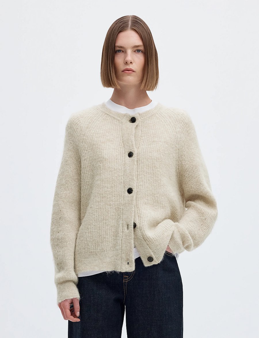 Selected - SLWLULU LS KNIT SHORT CARDIGAN NOOS - strickjacken - birch - 0