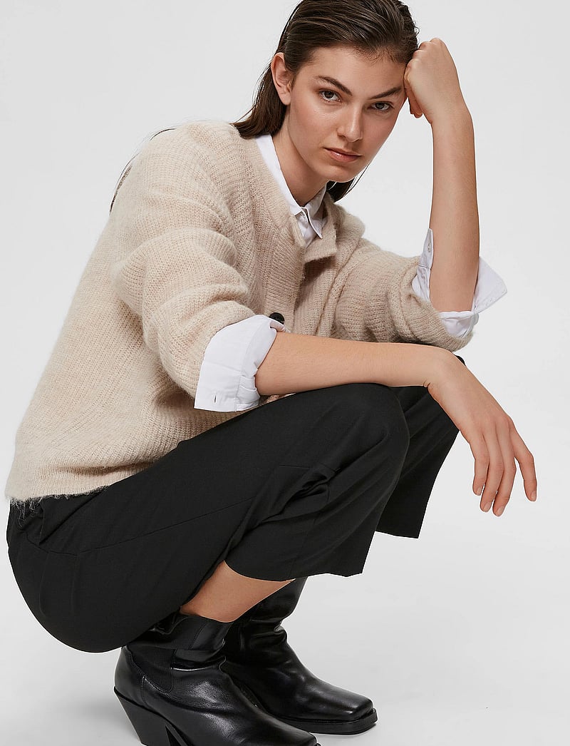 Selected - SLFLULU LS KNIT SHORT CARDIGAN NOOS - cardigans - birch - 4