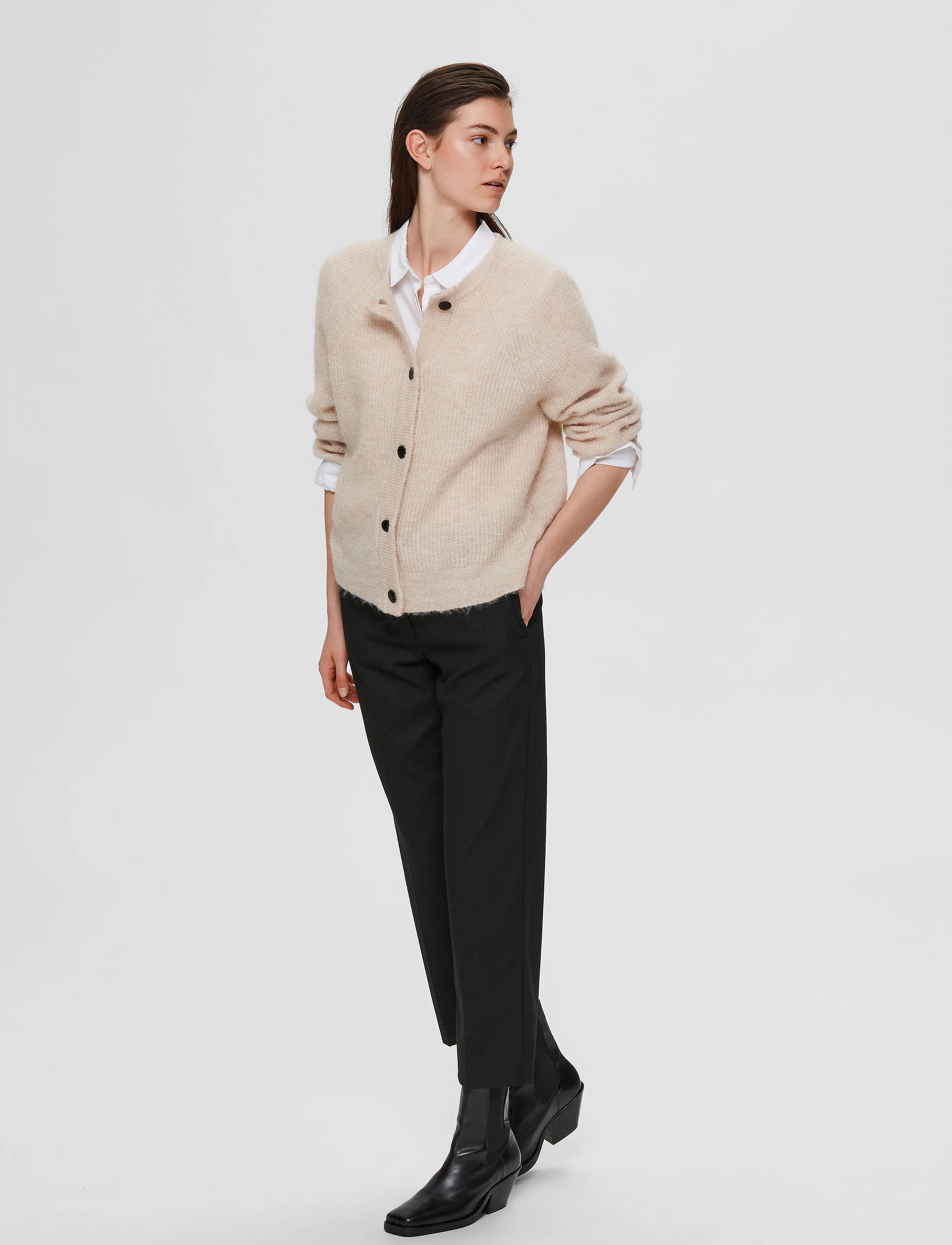 Selected - SLWLULU LS KNIT SHORT CARDIGAN NOOS - gilets - birch - 5