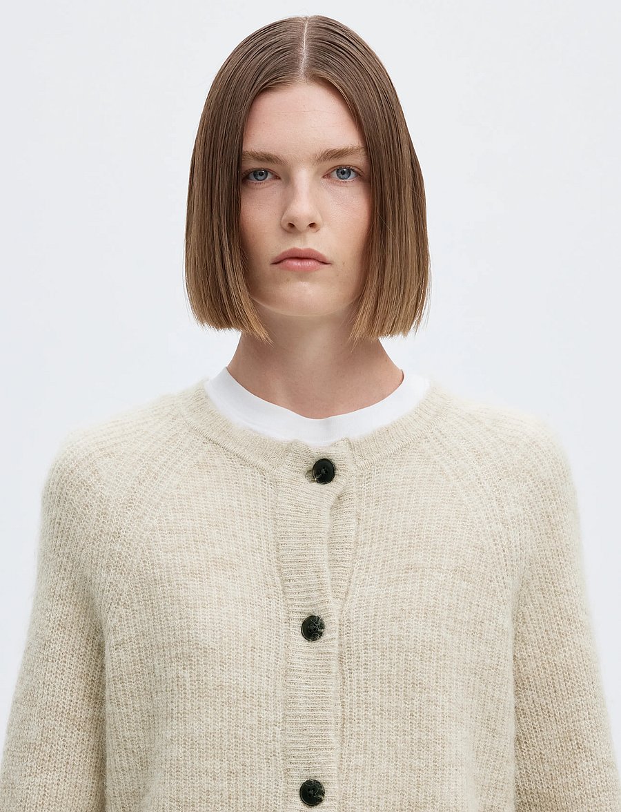 Selected - SLWLULU LS KNIT SHORT CARDIGAN NOOS - strickjacken - birch - 4