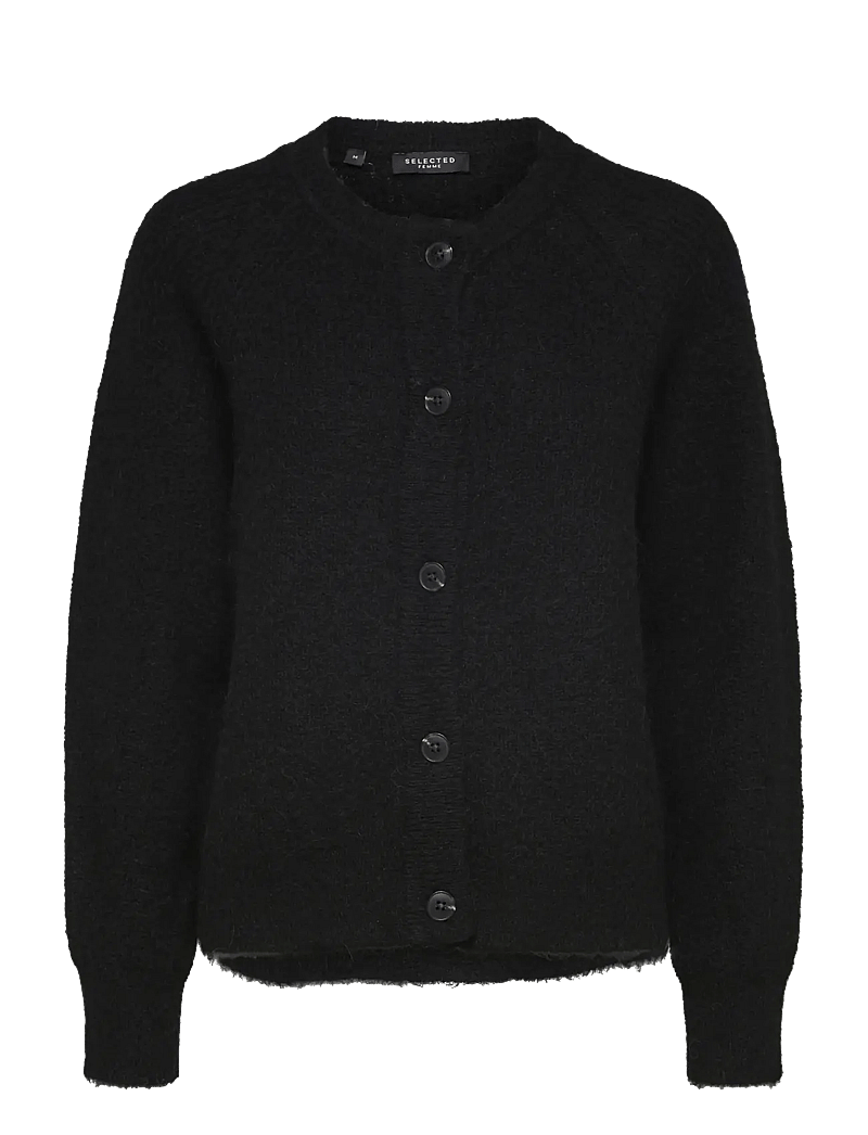 Selected - SLFLULU LS KNIT SHORT CARDIGAN NOOS - koftor - black - 1