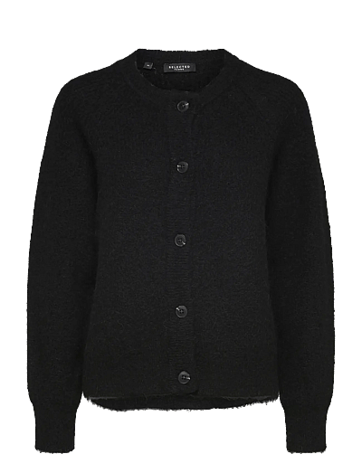 Selected SLFLULU LS KNIT SHORT CARDIGAN B NOOS - Prjónafatnaður - BLACK / black