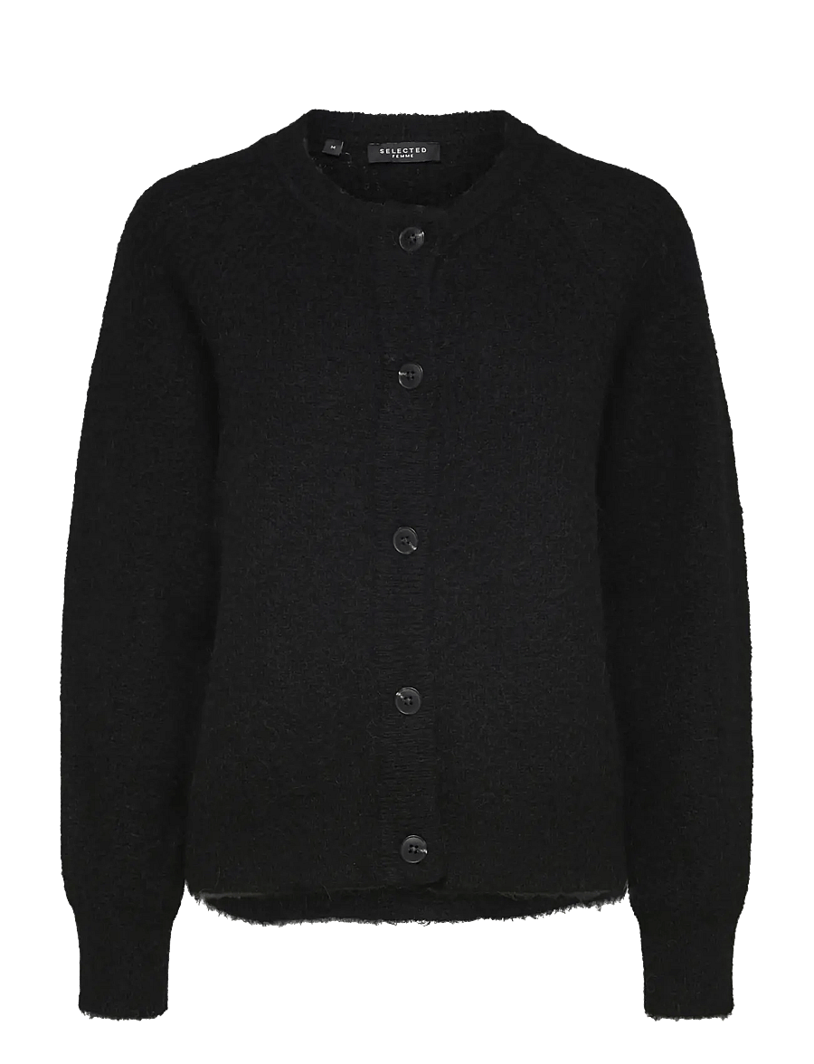 Selected - SLWLULU LS KNIT SHORT CARDIGAN NOOS - strickjacken - black - 1