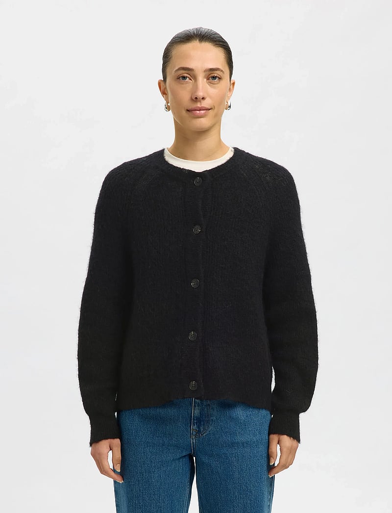 Selected - SLFLULU LS KNIT SHORT CARDIGAN NOOS - koftor - black - 0