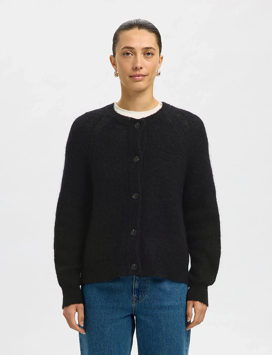 Selected - SLWLULU LS KNIT SHORT CARDIGAN NOOS - strickjacken - black - 0
