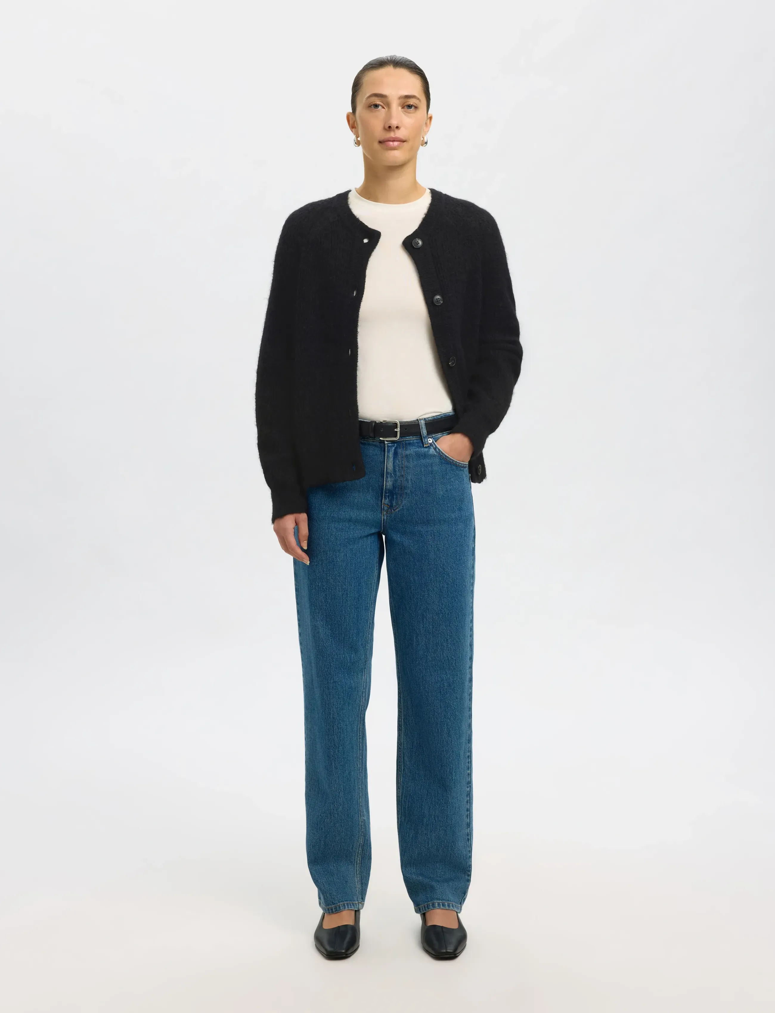 Selected - SLFLULU LS KNIT SHORT CARDIGAN B NOOS - cardigans - black - 4
