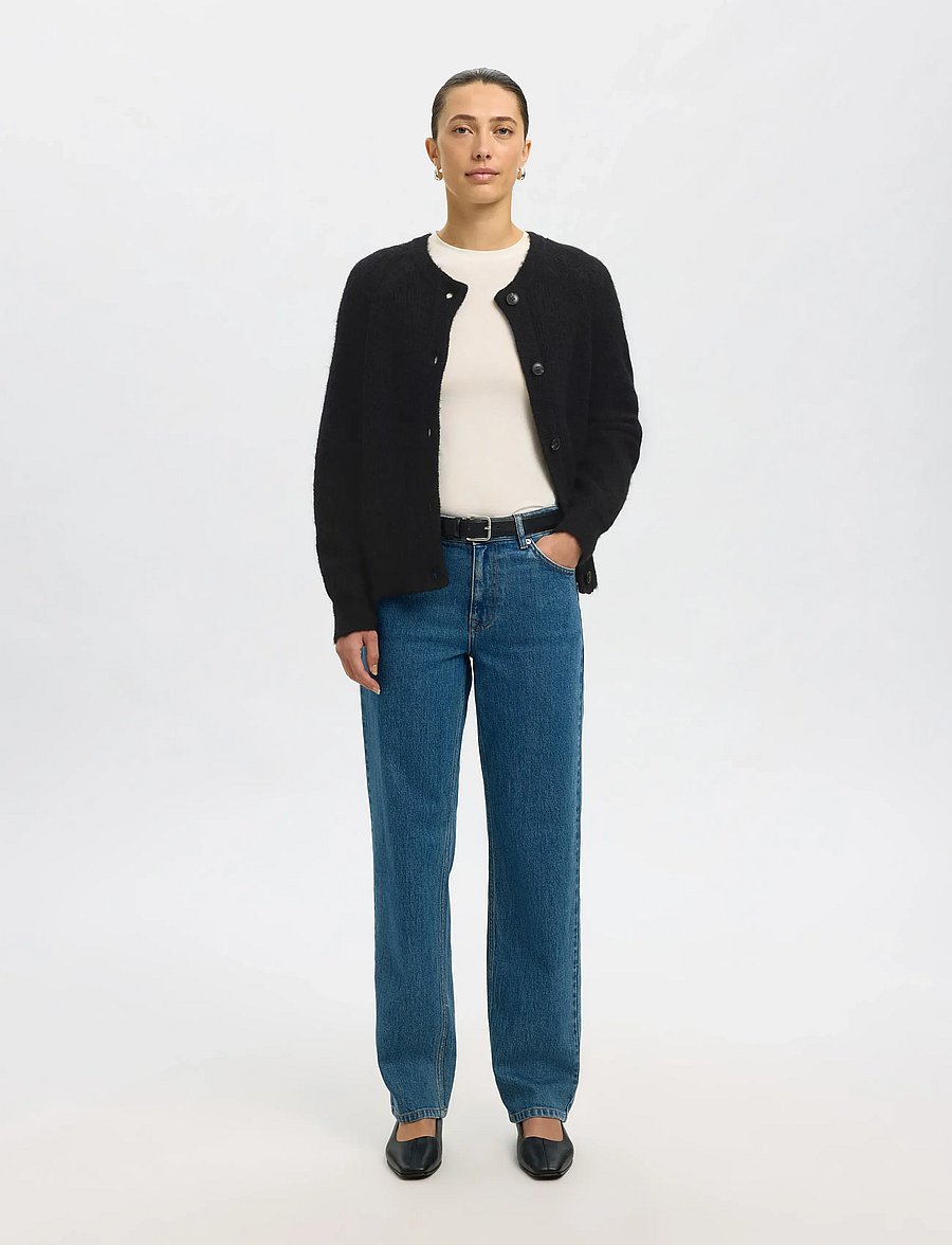Selected - SLWLULU LS KNIT SHORT CARDIGAN NOOS - strickjacken - black - 4