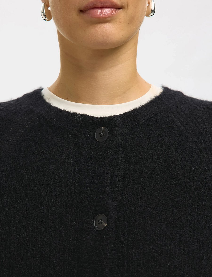 Selected - SLWLULU LS KNIT SHORT CARDIGAN NOOS - strickjacken - black - 5