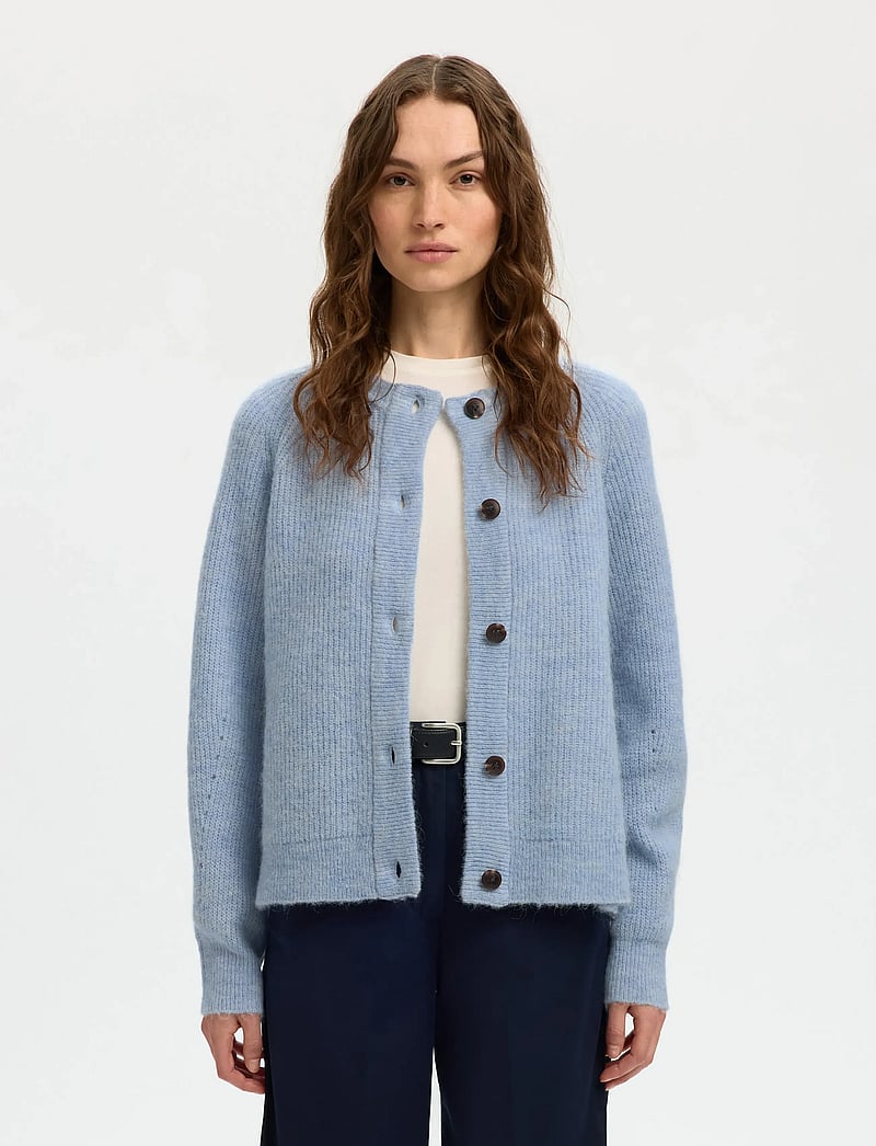 Selected - SLWLULU LS KNIT SHORT CARDIGAN NOOS - cardigans - cashmere blue - 0
