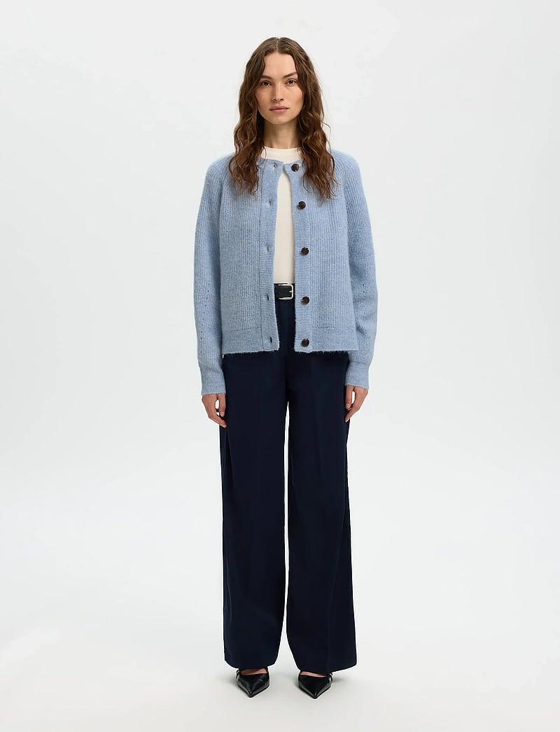 Selected - SLWLULU LS KNIT SHORT CARDIGAN NOOS - cardigans - cashmere blue - 3