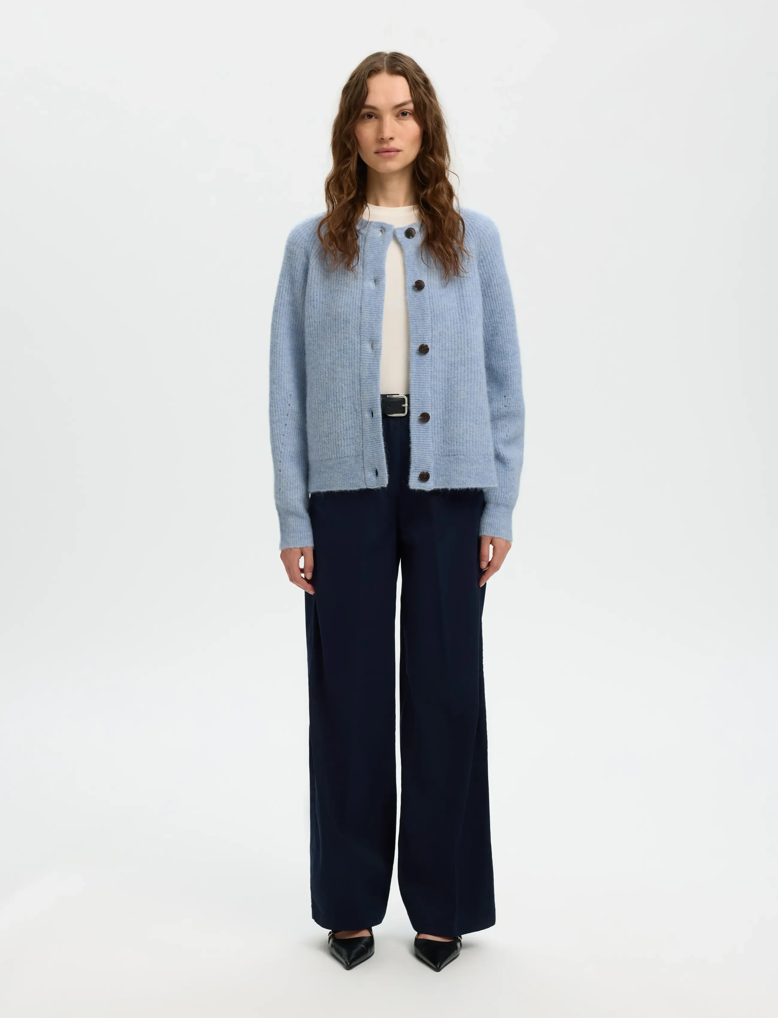 Selected - SLFLULU LS KNIT SHORT CARDIGAN B NOOS - koftor - cashmere blue - 3