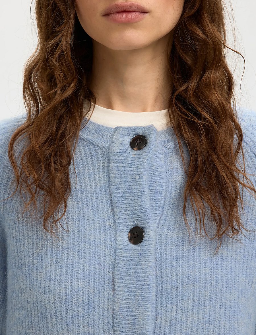 Selected - SLWLULU LS KNIT SHORT CARDIGAN NOOS - strickjacken - cashmere blue - 4