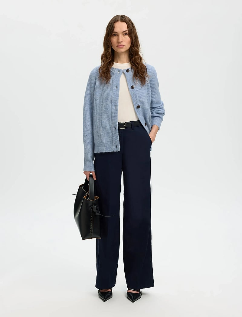 Selected - SLWLULU LS KNIT SHORT CARDIGAN NOOS - cardigans - cashmere blue - 5